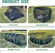 4-in-1 Kattentent - Kattenverblijf - Kattententen - Opvouwbaar - Draagbare Catiotent - met 1 Koepeltent - 2 Tunnelen - 2 Tenten - Buitenkattenbox - voor Katten - Konijnen - Andere Dieren - Polyester - Zwart/Groen