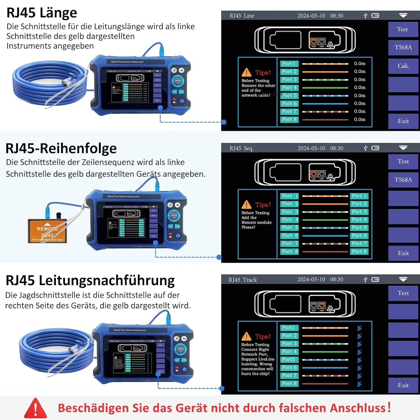 16-in-1 OTDR-glasvezeltester 1310/1550 nm, 11 cm touchscreen, OLT-evenementenkaart, geïntegreerde VFL OPM LS/OLS/RJ45-tester, RJ45-functies