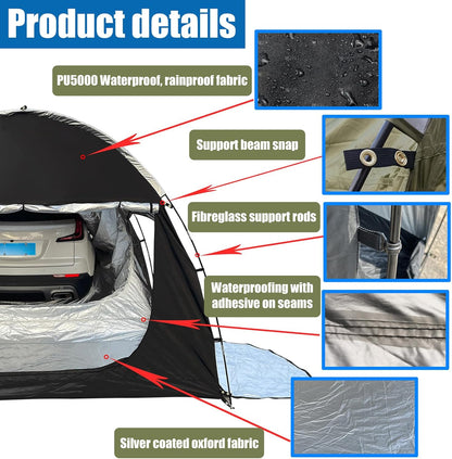 Autoluifeltent, 300 cm x 150 cm x 210 cm, auto achterkleptent is geschikt voor 2-3 personen, auto hatchback tent, waterdichte zonwering