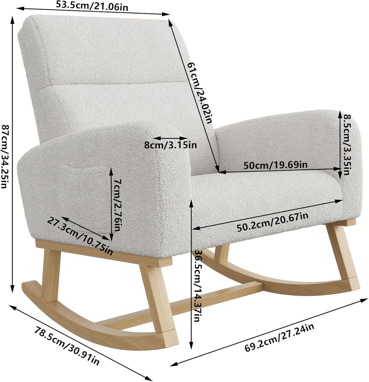Schommelstoel – Relaxstoel – Hangstoel – Voedstoel – Leunstoel – Lichtgrijs – Ergonomisch Ontwerp – Zachte Teddy Stof