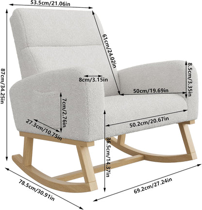 Schommelstoel – Relaxstoel – Hangstoel – Voedstoel – Leunstoel – Lichtgrijs – Ergonomisch Ontwerp – Zachte Teddy Stof