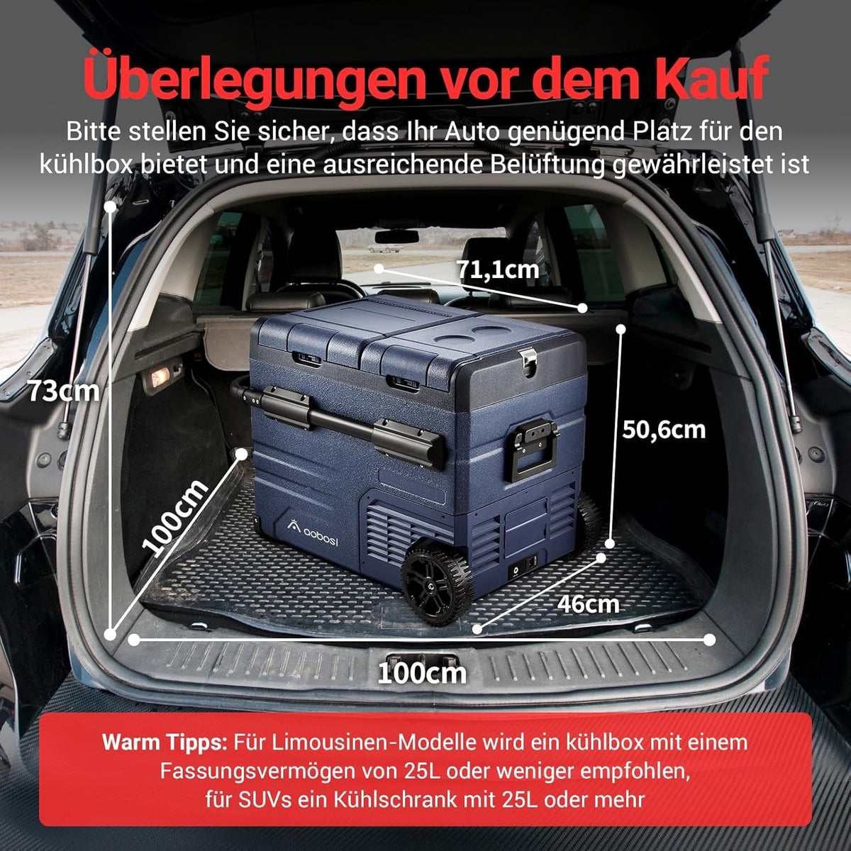 AAOBOSI Koelbox voor de auto, 45 liter, met USB-aansluiting, twee zones en dubbele deuren, elektrische koelbox tot -20 °C, voor auto, vrachtwagen, boot, camper, camping