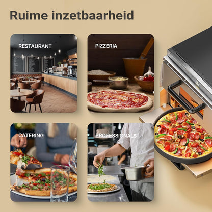 Wiltec pizzaoven met 2 niveaus 3000 W, oven voor pizza's incl. cordieriet pizaasteen, vuursteen voor steenovenpizza's, bakoven vor gerechten en maaltijden, pizzabakoven met twee kijkvensters