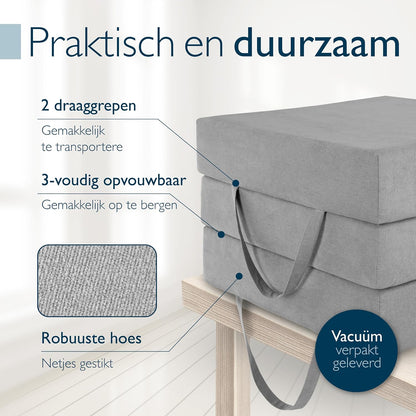 Beautissu Premium XXL Vouwmatras 120x200 cm inkl. Hoes Wasbar – Opvouwbaar Logeermartas Extra Dik 14 cm Traagschuim Matras H3 – Eenvoudig Transport & Hoog Slaapcomfort Opvouwbaar Gastenmatras – Grijs