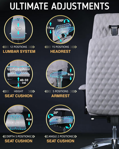 Ergonomische Bureaustoel – Bureaustoel Verstelbaar – Directiestoel – Werkstoel – Kantoorstoel – Full-Size Lendensteun – Eco-Lederen Bekleding Wit