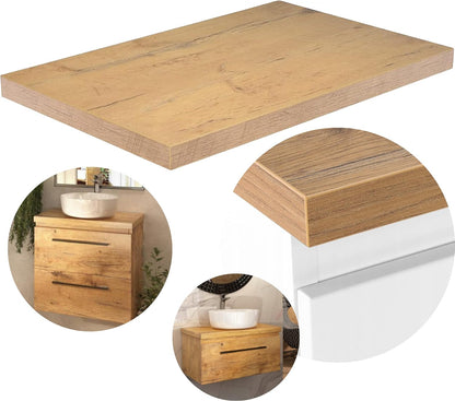 Washbasin console, washbasin, 80 x 40 x 3.5 cm (W x D x H) (oak look) - QUORE