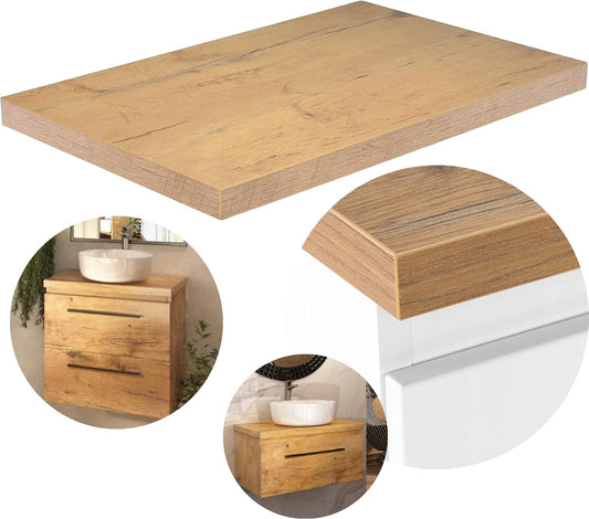 Washbasin console, washbasin, 80 x 40 x 3.5 cm (W x D x H) (oak look) - QUORE