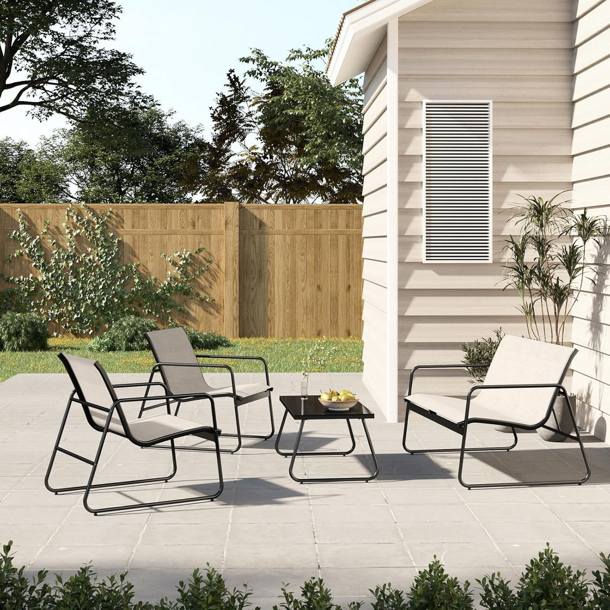 Grand patio Tuinmeubelsets 4-delig, tuintafel en stoelen, gaasdoek, waterdicht, ademend, terrasgesprekssets voor buiten, achtertuin, zwembad (beige)