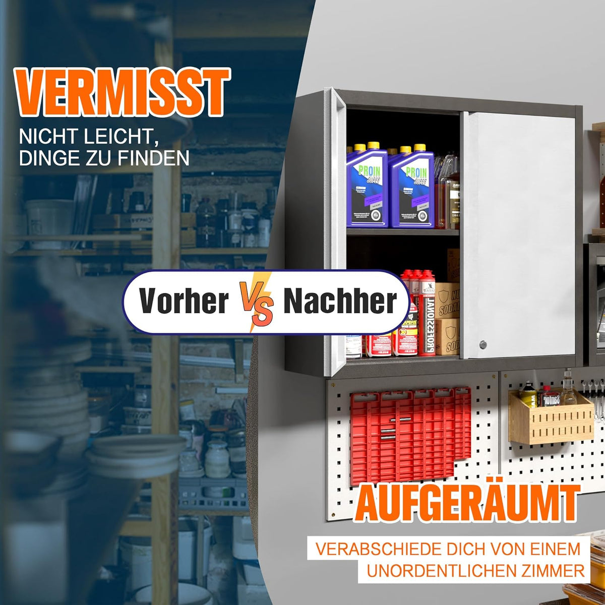 Hanging cabinet, metal tool cabinet with 1 height-adjustable shelves and 2 doors, lockable, wall hanging cabinet made of stainless steel, garage, workshop, kitchen, 66 x 66 x 30 cm (H x L x D)