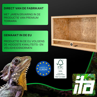 ITA Houten Terrarium 100x60x60 cm met Open Dak & Ingebouwde Hygrometer - Houten terrarium van OSB-3 platen - Voor reptielen, slangen, amfibieën - EU Product, FSC gecertificeerd