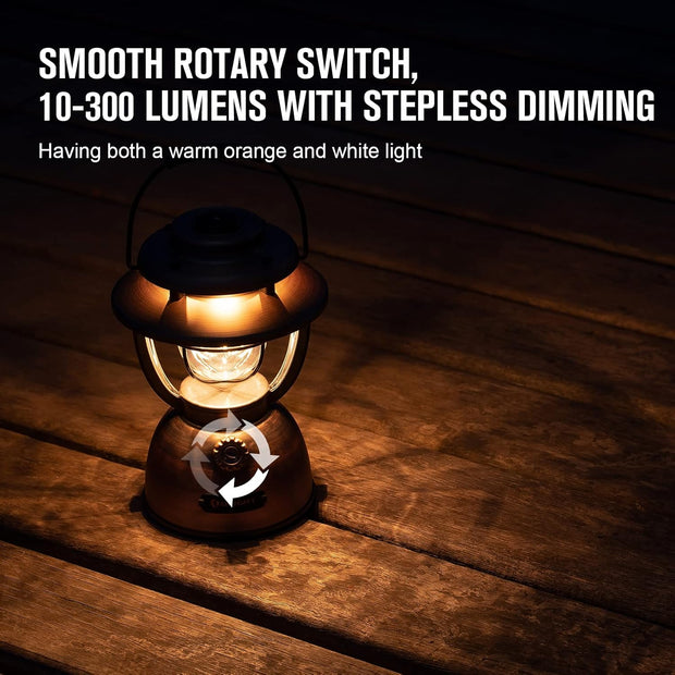 Campinglamp - Kampeerlamp - Retro Stijl LED-lantaarn - Dimbare - Draagbare - met Noodstroombank - USB-C & A Oplaadbaar - voor Buiten - Camping - Noodsituatie - IPX5 Waterdicht - 300Lm - 11200 mAh - Vintage Koperen Afwerking