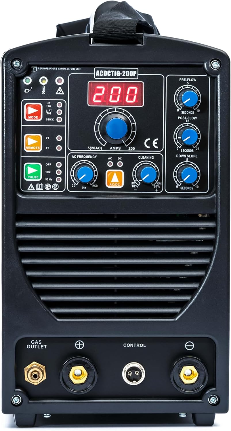 IPOTOOLS ACDCTIG 200P WIG Lasapparaat, AC/DC, lasapparaat met 200 ampère, volledig digitaal inverter-lasapparaat, inclusief HF-ontsteking, pulsfunctie, MMA/E-hand, IGBT