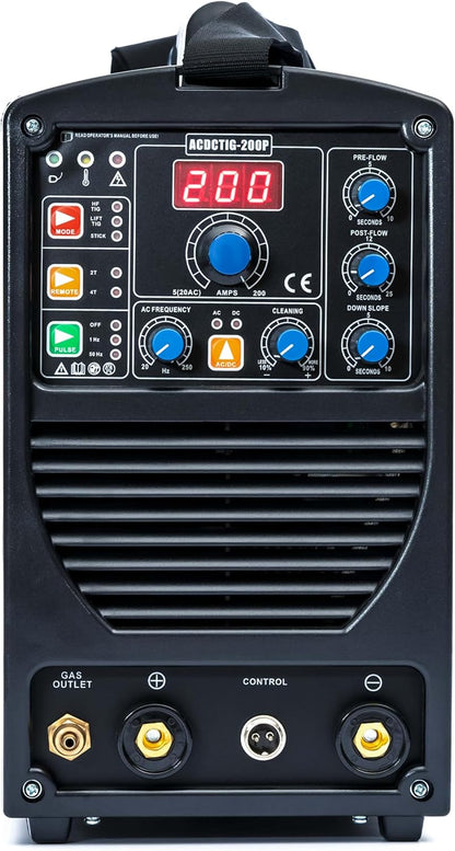 IPOTOOLS ACDCTIG 200P WIG Lasapparaat, AC/DC, lasapparaat met 200 ampère, volledig digitaal inverter-lasapparaat, inclusief HF-ontsteking, pulsfunctie, MMA/E-hand, IGBT