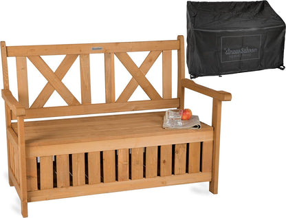 needs&wants® Wooden Garden Bench with Storage Cover OXFORD 600D, 2 Seater Chest Bench Wooden Classic Bench Storage Garden Storage Bench Solid Wood Weatherproof for Outdoor Garden Balcony Patio, - QUORE
