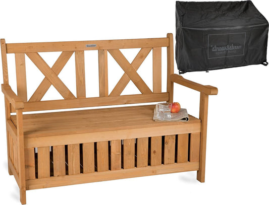 needs&wants® Wooden Garden Bench with Storage Cover OXFORD 600D, 2 Seater Chest Bench Wooden Classic Bench Storage Garden Storage Bench Solid Wood Weatherproof for Outdoor Garden Balcony Patio, - QUORE