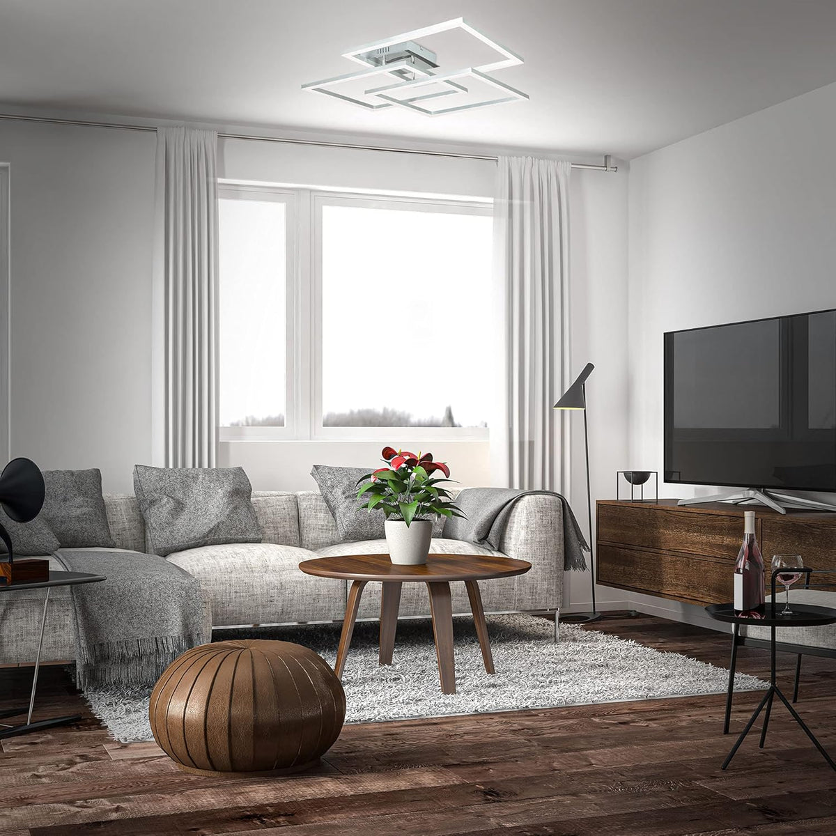 B.K.Licht I LED Frame lamp I dimbare Smart Plafondlamp I WiFi I plafoniere met App en afstandsbediening I CCT en RGB I dimbaar I 48 Watt I 4800 lumen I Chroom-Aluminium I plafondlampen I plafonniere