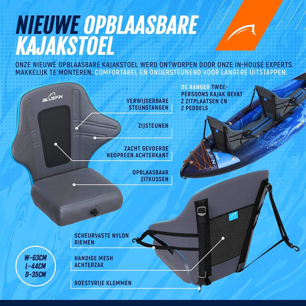 Bluefin Scout en Ranger Opblaasbare Kajak | Opblaasbare Kano Alternatief | Verkrijgbaar in twee Maten - Scout 1-Persoons Kajak en Ranger 2-Persoons Kajak