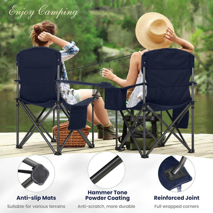 HIGH POINT SPORTS Oversized draagbare campingklapstoel, opvouwbare buitenstoelondersteuning 400 pond, arm gazonstoel met bekerhouder en koeltas voor volwassene, blauw