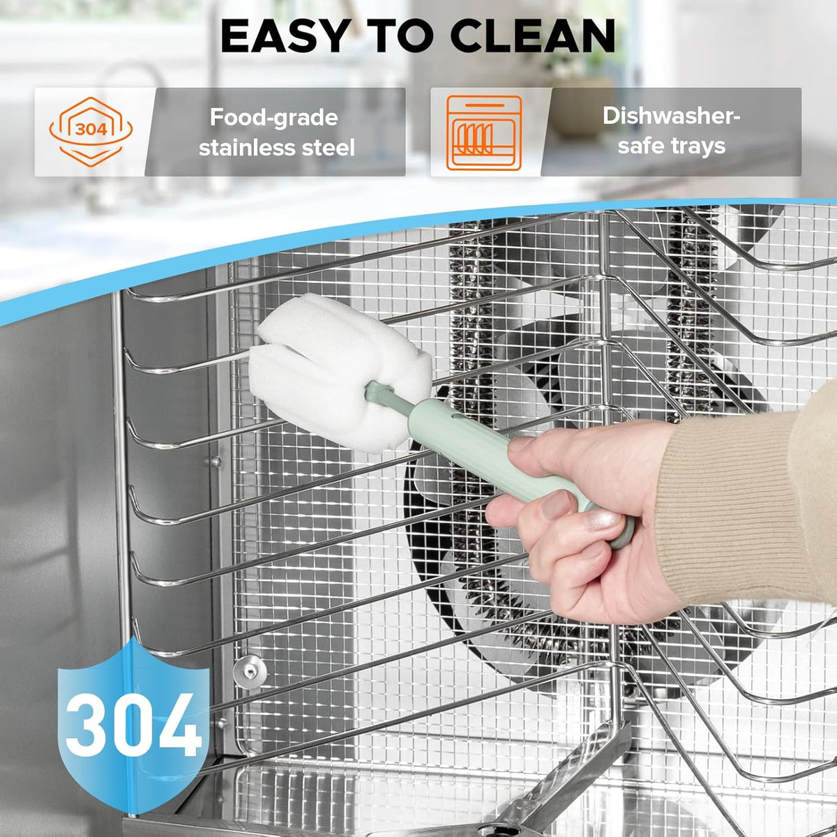 Kwasyo Voedseldroger van roestvrij staal, dubbele ventilator, 720 graden efficiënte droogmachine, 12 etages draaien, receptenboekje voor vlees, groenten, groenten, kruiden, 1000 W