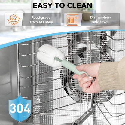 Kwasyo Voedseldroger van roestvrij staal, dubbele ventilator, 720 graden efficiënte droogmachine, 12 etages draaien, receptenboekje voor vlees, groenten, groenten, kruiden, 1000 W