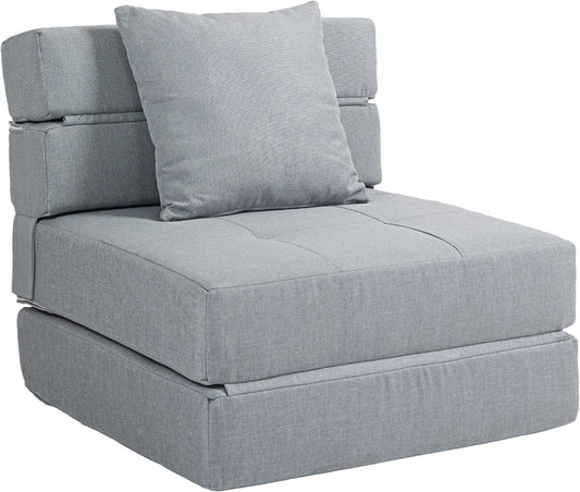 HOMCOM Folding Sofa Bed, 2-in-1 Folding Chair with Bed Function, Relaxing Chair with Cushion, Guest Bed for Living Room, Bedroom, Load Capacity up to 120 kg, Light Grey - QUORE