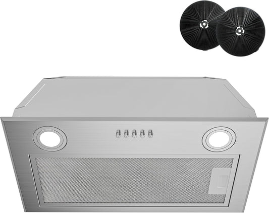 FIREGAS Afzuigkap 52 cm Inbouw Onderbouw, 650 m³/h, 3 Snelheden, LED Verlichting, Krachtige Motor, Aluminium & Koolstoffilter, RVS – Voor Afvoer of Recirculatie