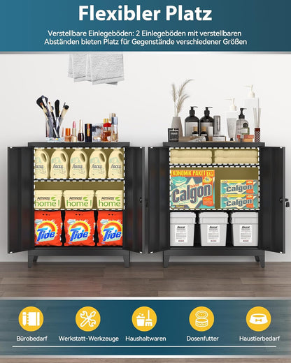 Dossierkast, afsluitbare garagekast, 2-laags kantoorkast, werkplaatskast met verstelbare planken, voor kantoor, garage en huishoudkamer, 40 x 80 x 100 cm, Zwart