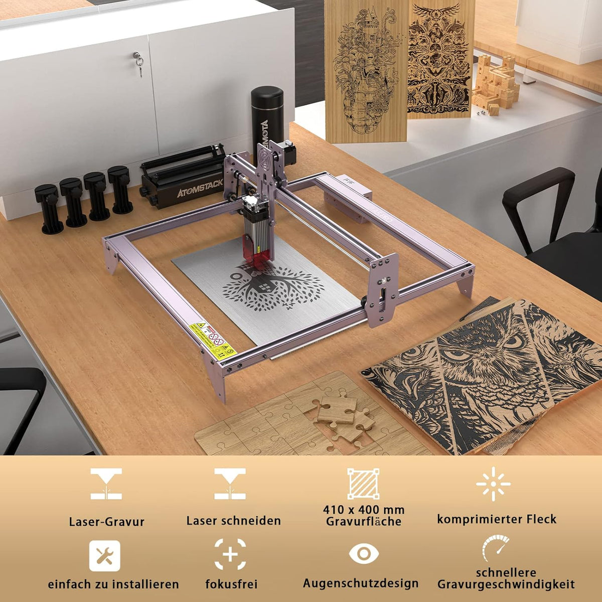 A5 Pro lasergraveermachine 40W, graveermachine, compressed spot, CNC-houtfrees, carving DIY graveermachine, zeer nauwkeurige snede voor hout metaal, 455 ± 5 nm, werkbereik 410 mm x 400 mm