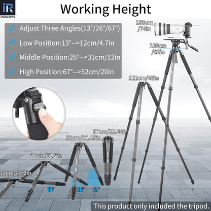 INNOREL RT80C Koolstofvezel Statief Moerslot Professioneel Camera Statief voor Zwaar Gebruik, Ultrastabiel Max buis 32 mm Max Belasting 20 kg Werkhoogte 27-160cm met 65mm Komadapter/zak