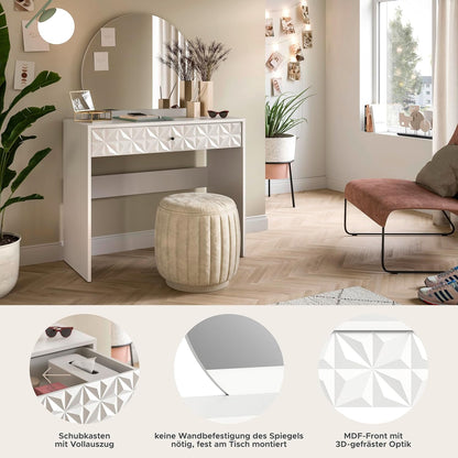 xonox.home Make-uptafel Prisma X76A9T69 kaptafel met spiegel in wit melamine, ca. 90x133x39 cm