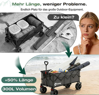Sekey XXXL Bolderkar, opvouwbaar, 300 l, 200 kg belastbaar, opvouwbare bolderkar, 17 x 10 cm, extra brede banden, voor alle terreinen, gepatenteerd inklapbaar uit vier richtingen, XXXL-Super 4013,