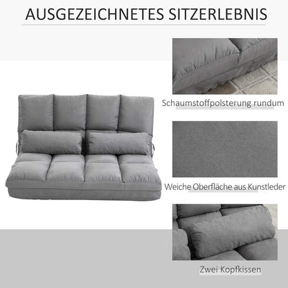 HOMCOM floor chair 2-in-1 floor chair bed with backrest 7 positions adjustable seat cushions light grey velvet steel 102 x 73 x 60 cm - QUORE
