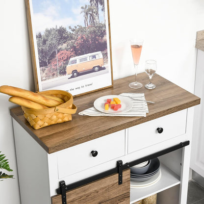 HOMCOM kitchen cabinet sideboard with 2 drawers wine racks sliding door sideboard adjustable shelves storage cabinet rustic white 80 x 39 x 86cm - QUORE