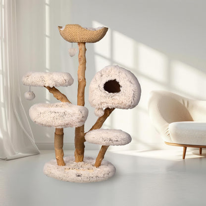 Krabpaal – Kattenboom – Klimpaal – Kattenmeubel – Krabmeubel – Medium Groot 128 cm Hoog – Stevige Sisal Basis Beige
