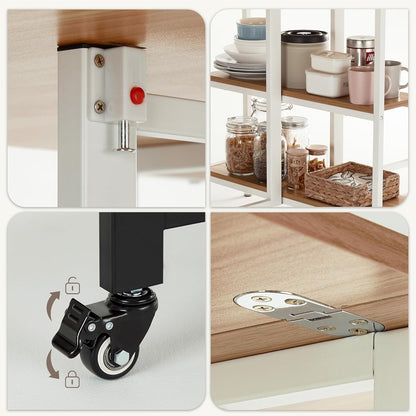 Mondeer Mobile Folding Dining Table, Folding Table with 2 Open Storage Shelves, Round Edges, Small Spaces, Dining Room, Kitchen, 120 x 80 x 75 cm, Oak and White