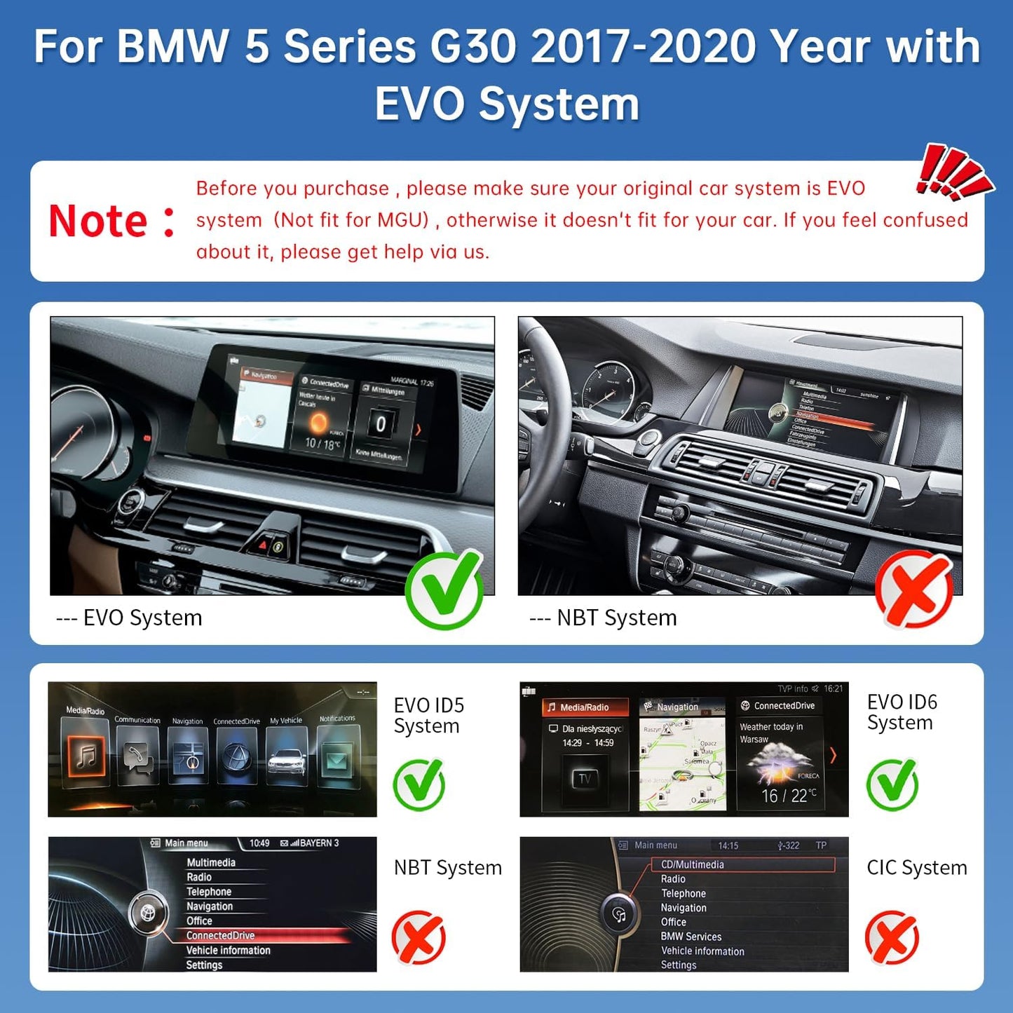 Road Top CarPlay Scherm, 12,3 inch Car Radio Touchscreen voor BMW 5 Serie G30 met EVO Systeem (2017-2020 jaar), Car Stereo met Smalle Rand, Compatibel met CarPlay/Android Auto