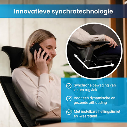 Ergonomische Bureaustoel – Bureaustoel Ergonomisch – Draaistoel – Directiestoel – Kantoormeubelen – Verstelbare lendensteun – 3D-armleuningen – Mesh rugleuning – Neksteun