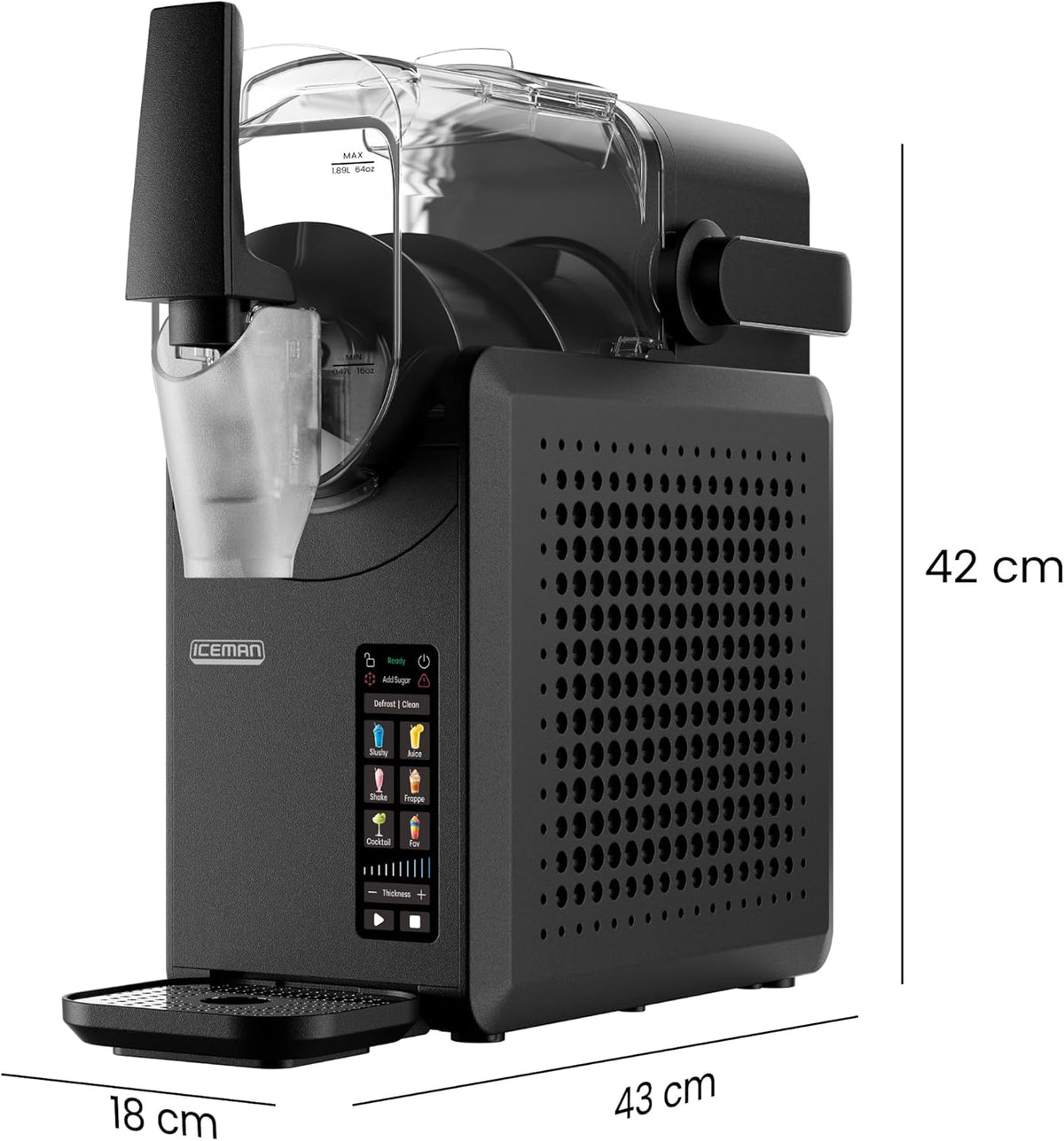 Iceman Slushy-machine, 1,9 l, voor bevroren dranken, zonder ijs of mixer, ideaal voor margarita's, frappés en smoothies, slushy met 5 touch-programma's, eenvoudige service, zwart