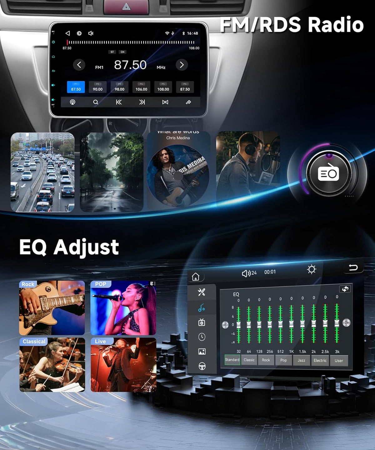 Autoradio, 1 Din met draadloze Carplay Android auto, 10 inch HD IPS touchscreen, autoradio met handmatige draaifunctie, ondersteuning Bluetooth 5.2 schakelspiegels, FM/RDS-radio, USB/type C