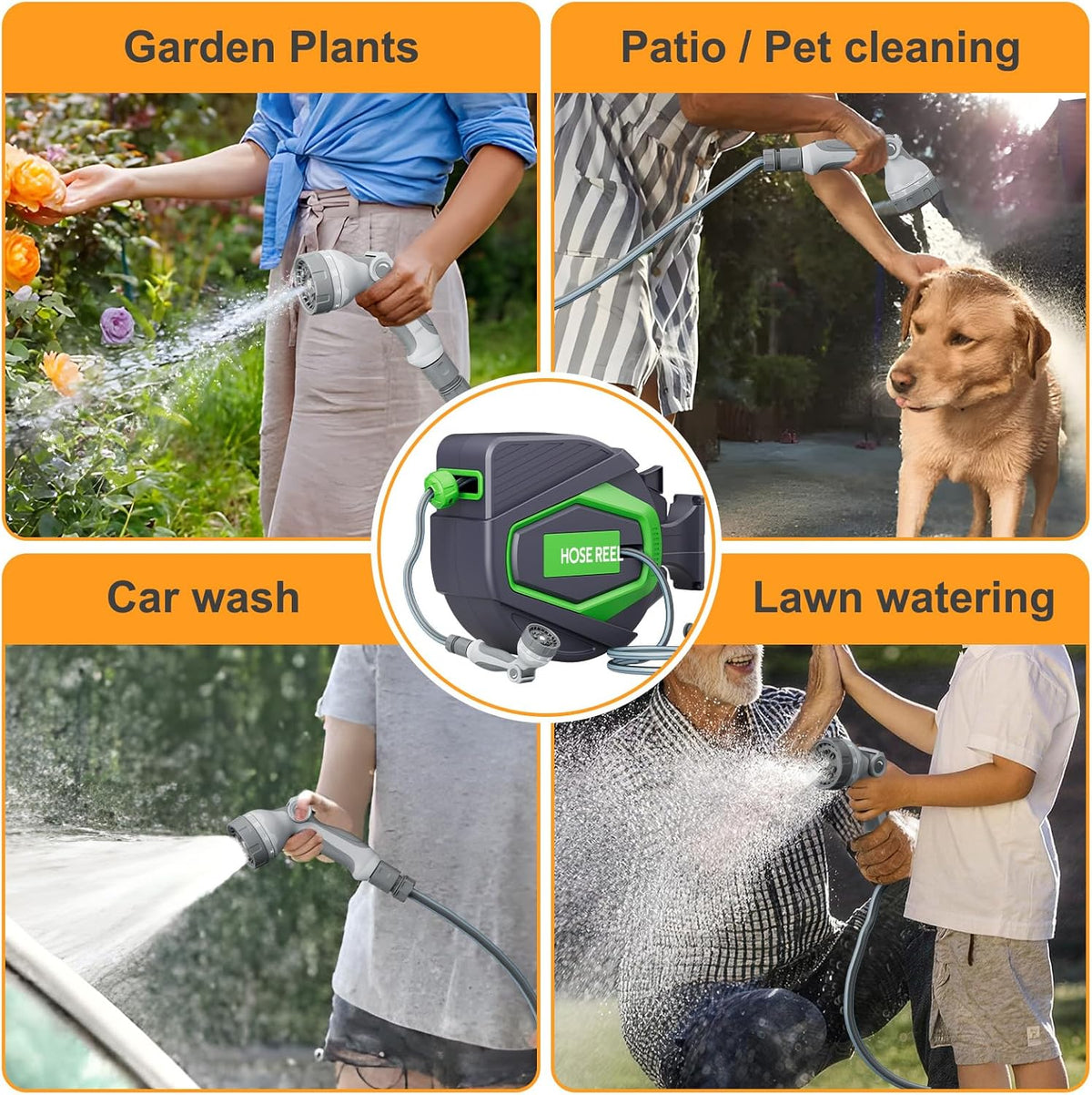Wandslangbox, automatisch, 28 + 2 m, uittrekbare tuinslang met wandhouder, 180 graden draaibaar, Any-Stop en multifunctioneel mondstuk, uv-bestendige slanghaspel voor tuin, terras, reiniging