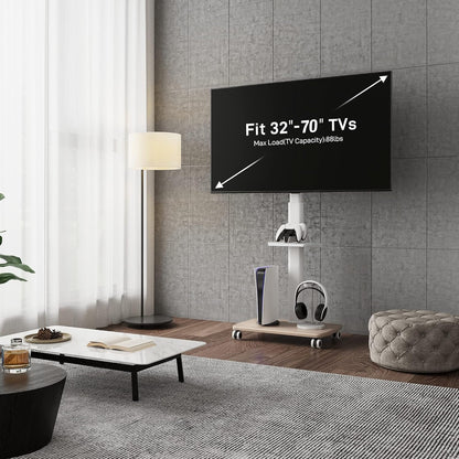 TV Standaard Verrijdbaar Wit – TV Trolley – TV Vloerstandaard – TV Stand Op Wielen – Mobiele TV Standaard – Geschikt Voor 32 Tot 70 Inch – Draaibaar En In Hoogte Verstelbaar