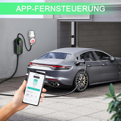 Wallbox 11 KW met app en KWH-laadbegrenzing, 3-fasig 6-16A type 2 oplaadkabel CEE-stekker
