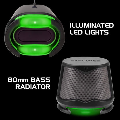 ENHANCE SB 2.1 Computerluidspreker met subwoofer – groene led-gamingluidspreker, high-excursie-geluidssysteem, AC-voeding, volume- en basregeling, compatibel met gaming-pc, desktop, laptop