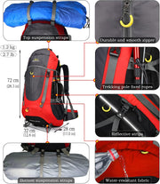 Wandelrugzak - Kampeertas - Trekking rugzak - Camping Essentials Tas - 70L - Lichtgewicht - Waterdichte - Nylon - Rood