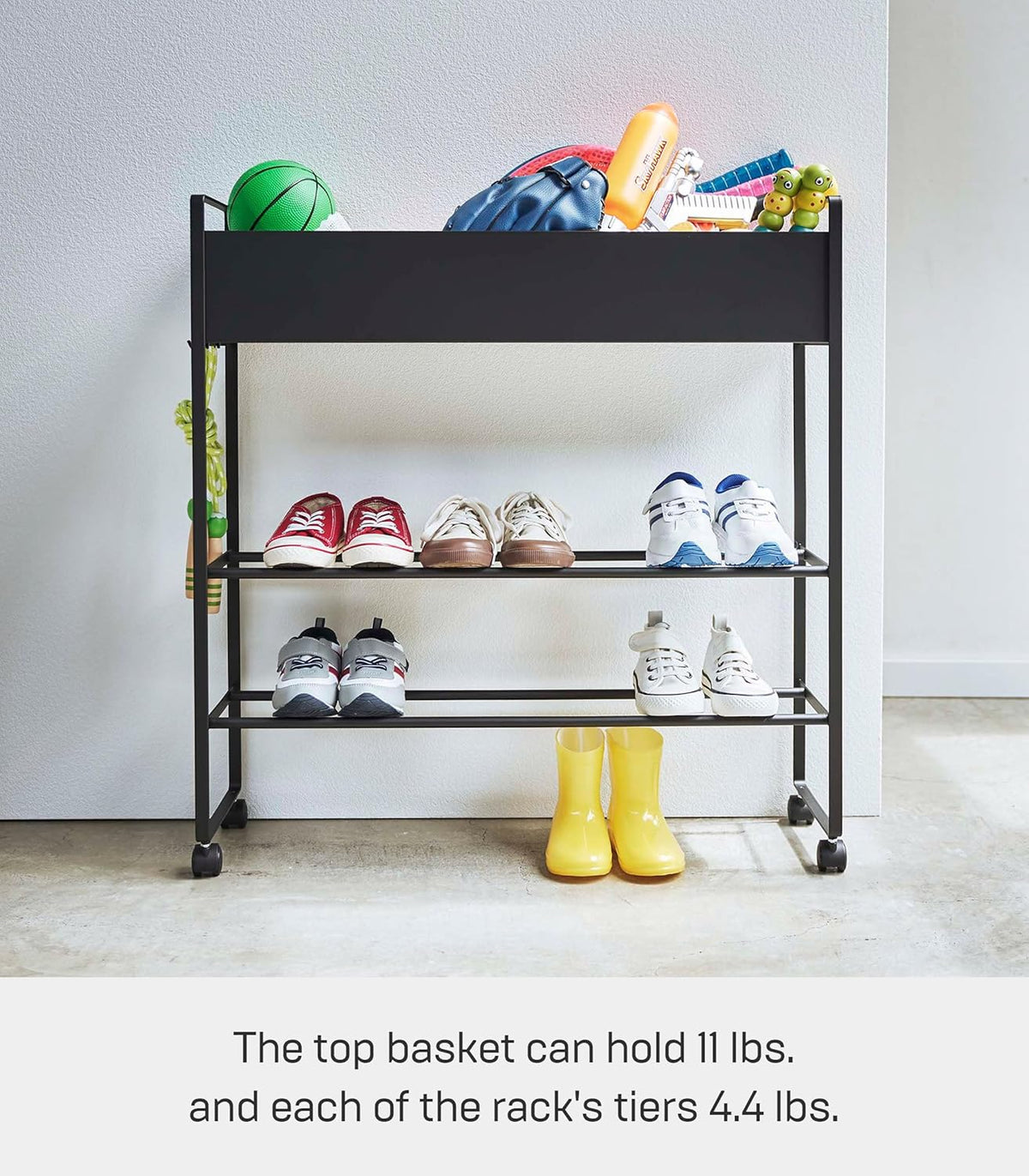 Yamazaki 5279 TOWER Storage Cart with Basket, black, Steel / Magnet Nylon, 74.5(without casters：70) x 22 x 74.5 cm