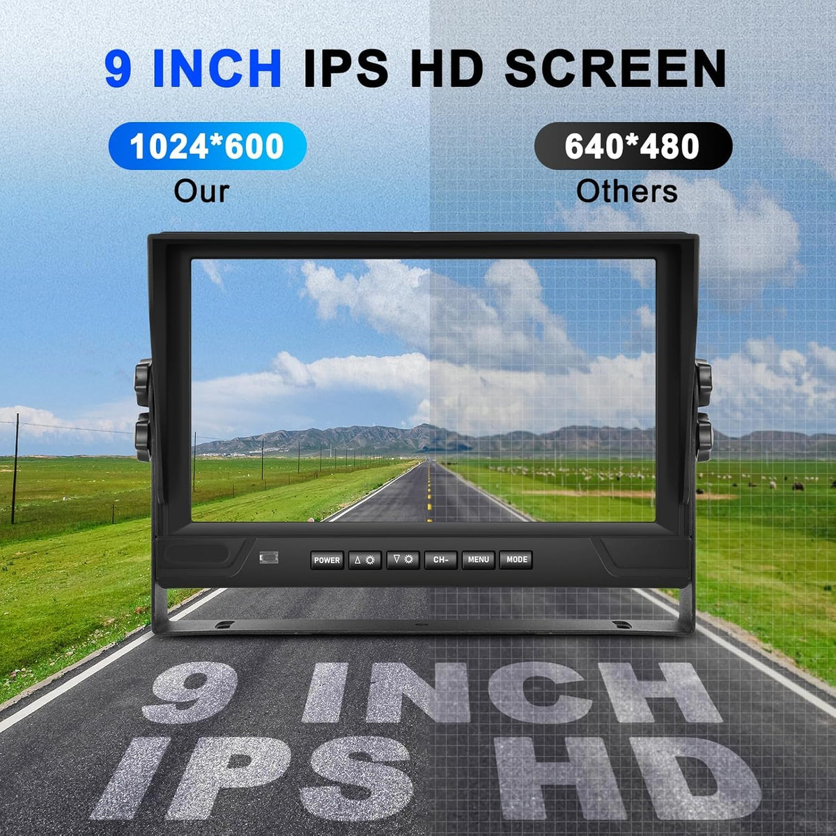 1080p achteruitrijcamera met 4 gedeelde 9 inch monitor, ondersteunt 4 camera's DVR/IP68 waterdicht/nachtzicht voor vrachtwagen, camper, caravan, met 2 x 10 m en 2 x 20 m kabels