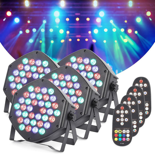 Litake 4 stuks led-spots met batterij, oplaadbaar, RGB 36 leds, partylicht, 7 verlichtingsmodi, podiumverlichting, flexibele afstandsbediening, DMX-besturing voor DJ, disco, party, bar, Halloween,