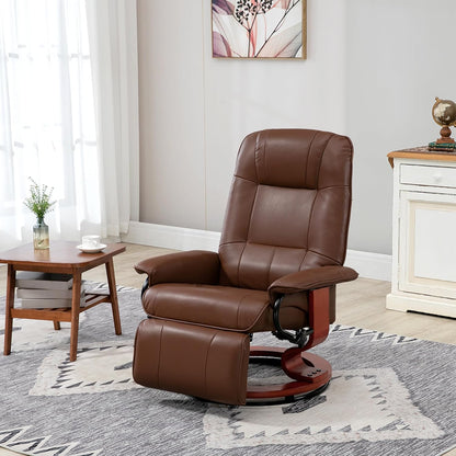 Relaxstoel – Fauteuil – Ligstoel – Draaifauteuil – Loungestoel – Verstelbare Rugleuning tot 145° – Handmatige Voetensteun – Kunstleer – Houten Onderstel
