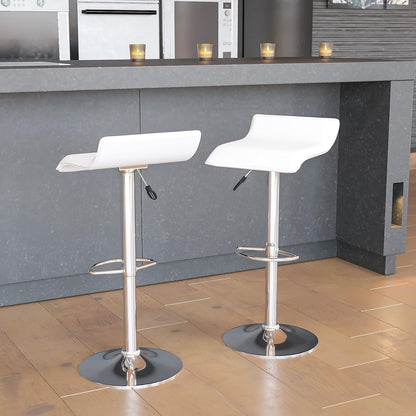 Flash Furniture Athene 2 Pack Hedendaagse Witte Vinyl Verstelbare Hoogte Barkruk met Solid Wave Seat en Chrome Base