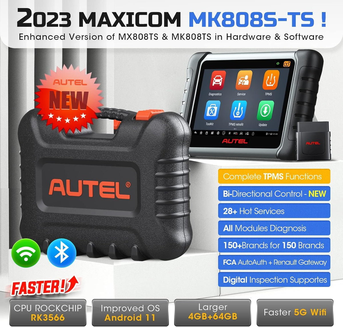 OBD-II Diagnoseapparaat – Diagnose Scanner – Auto Uitleesapparaat – TPMS Programmeertool – Service Reset Tool – Android 11 Touchscreen – 28+ Servicefuncties inclusief Olie en EPB Reset